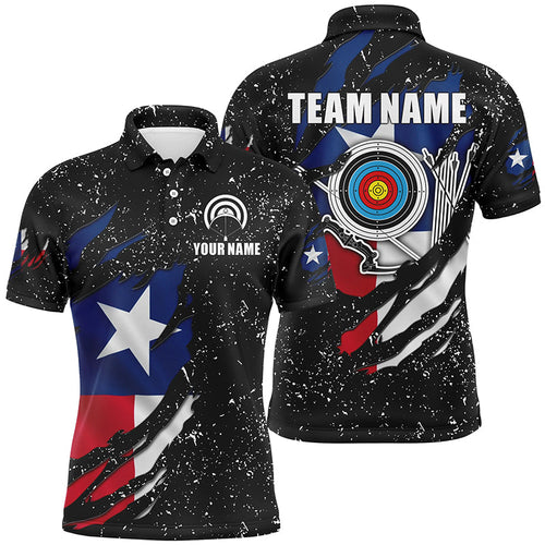Grunge Texas Flag Target Archery Sets Polo Shirts Custom Patriotic Archery Jersey Attire