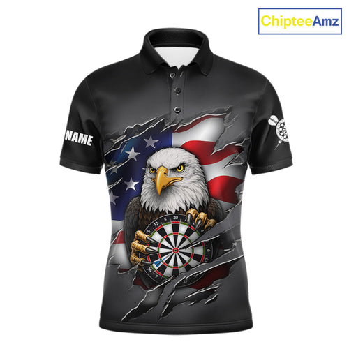 Personalized Grey American Flag Eagle Darts Shirts Custom Patriotic Darts League Jersey