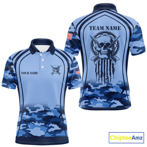 Vintage Blue Camo Darts Polo & Quarter Zip Custom Dart Shirts, Camouflage Dart Team Jersey