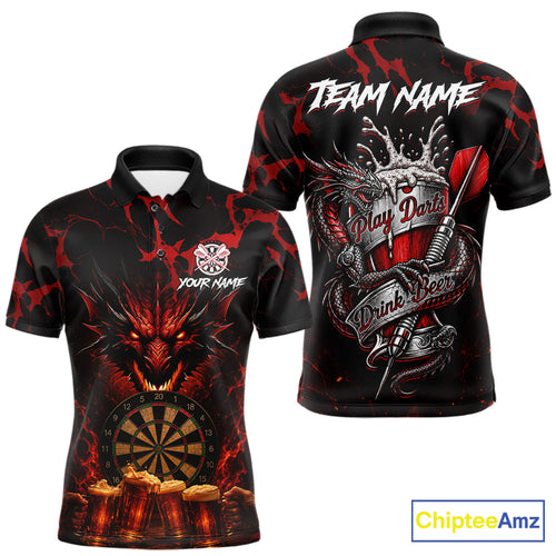 Black And Red Personalized Dragon Beer Darts Shirts Custom Darts League Team Jersey