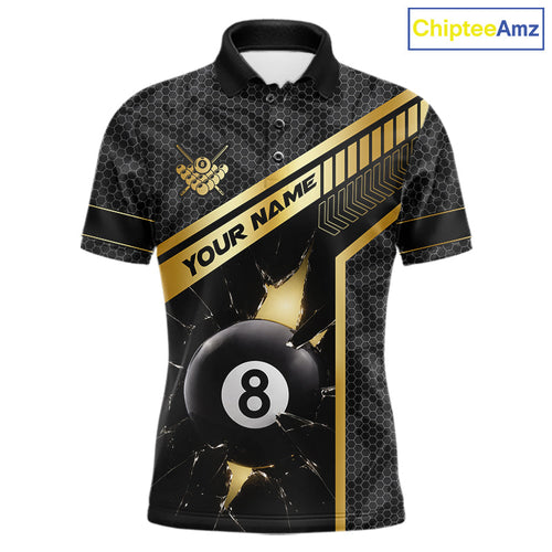 Black And Gold 8 Ball Break Glass Billiard Shirt Custom Pool Team Jersey Polo & 1/4 Zip