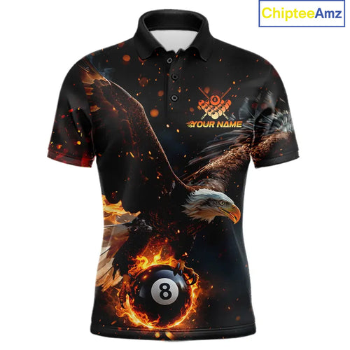 Personalized Fire 8 Ball Eagle Billiard Shirt Custom Pool Team Jersey Polo & 1/4 Zip