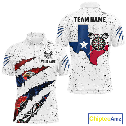 Customized Eagle Texas Flag White Grunge Darts Shirts, Patriotic Darts Team Jersey