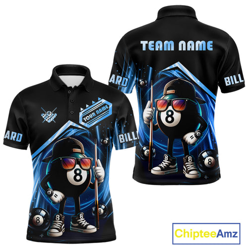 Blue Funny 8 Ball Billiard Shirt Custom Pool Team Shirt, Billiard Jersey Polo & 1/4 Zip