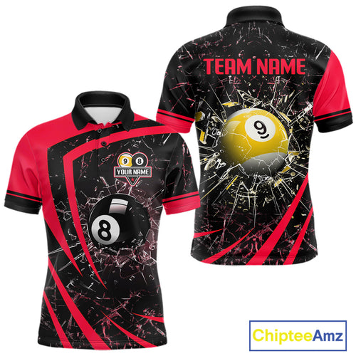 Black And Red 8 Ball & 9 Ball Glass Break Billiard Shirt Custom Pool Team Jersey Uniform