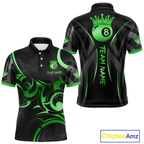 Black And Green 8 Ball Crown Tribal Billiard Shirt Custom Pool Team Jersey Polo & 1/4 Zip
