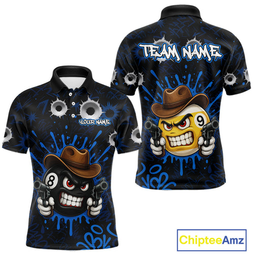 Black And Blue Funny Cowboy 8 Ball & 9 Ball Billiard Shirts Custom Pool Team Jersey