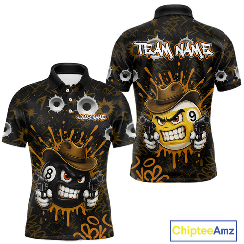 Black And Orange Funny Cowboy 8 Ball & 9 Ball Billiard Shirts Custom Pool Team Jersey