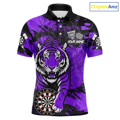 Personalized Purple Dartboard Tiger Darts Shirt Custom Darts Jersey Team Polo & 1/4 Zip