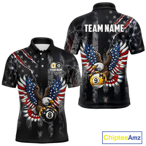 Vintage American Flag Eagle Patriotic Billiard Shirt Custom 8 Ball 9 Ball Pool Team Jersey