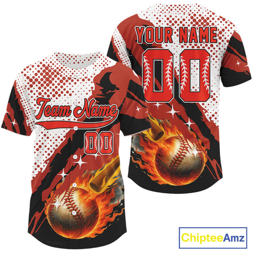 Custom Red And White Flames Baseball Ball Jersey Baseball Tournament Shirt