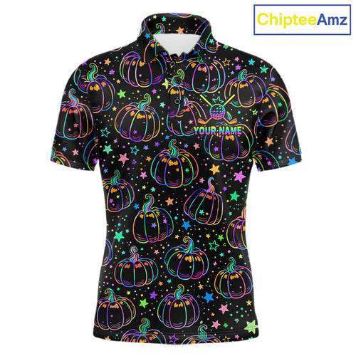 Rainbow Holographic Pumpkin Golf Polo Shirt Custom Halloween Golf Team Attire