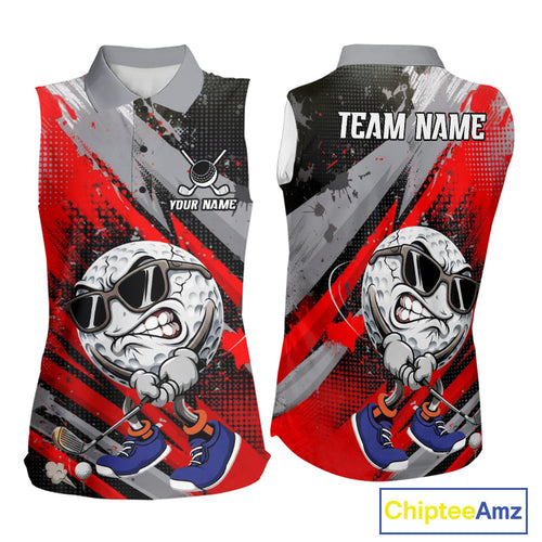 Funny Golfer Golf Sleeveless Polo Shirts Custom Red And Grey Grunge Golf Team Outfits Golf Gifts