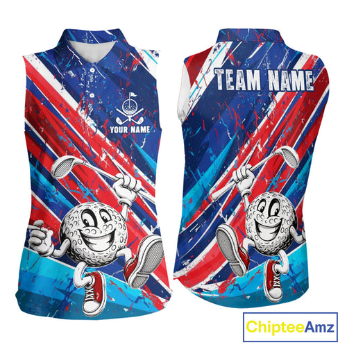Funny Golfer Blue And Red Golf Sleeveless Polo Shirts Custom Golf Team Outfits Golf Gifts