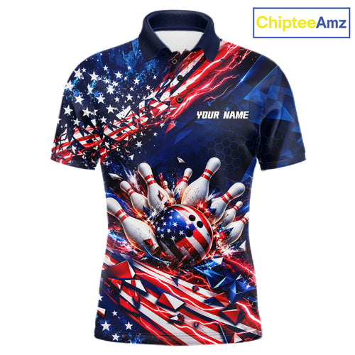 Cracked US Flag Bowling Polo 1/4-Zip Shirt Custom American Flag Strike Apparel Bowling Jersey