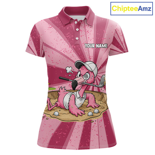 Funny Flamingo Golf Shirts Grunge Pink Golf Clothing Custom Golf Team Polo, Golf Upf Shirts