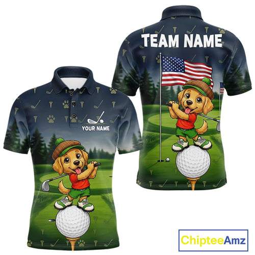 Golden Retriever Golf Shirt Custom Funny Golf Polos American Flag Golf Team Outfits