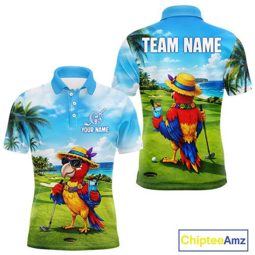 Funny Parrot Golf Polo Shirts Custom Tropical Summer Matching Couples Golf Shirts