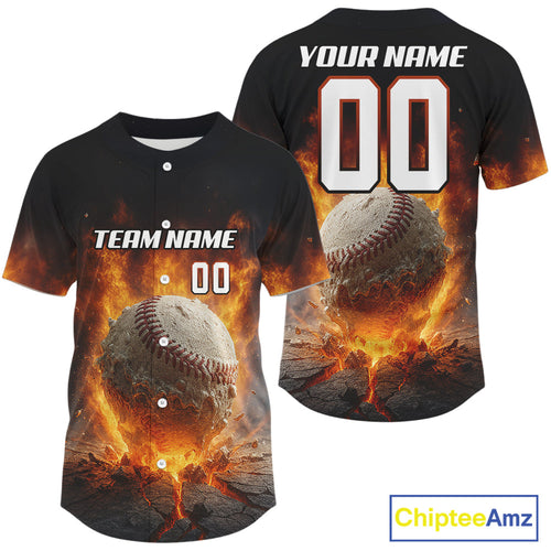Custom Flaming Baseball Ball Jersey Baseball Team Shirts Personalized