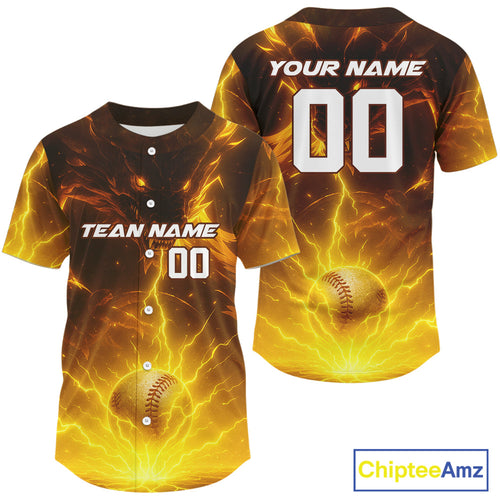 Yellow Custom Lightning Dragon Baseball Ball Jerseys Baseball Team Shirts