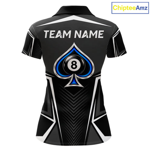 Ace Of Spades Blue Pool Billiard Shirt Custom 8 Ball Pool Team Jersey With Name Pool Players