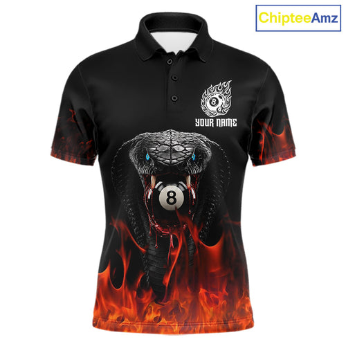 Cobra Snake 8 Ball Billiard Shirt Custom Pool Team Jersey Red Flaming Billiard Shirt