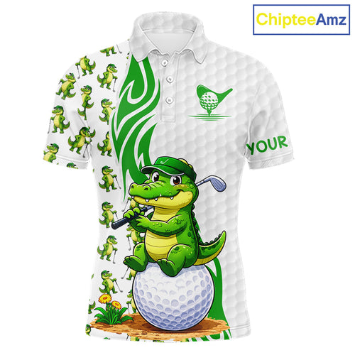 Funny Alligator Polo Shirt Golf Polo Shirts Custom Alligator White Golf Pattern Golf Shirt