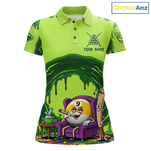 Green Dripping Funny Smoking 9-Ball Billiard Pool Shirt Custom Billiard Team Jerseys