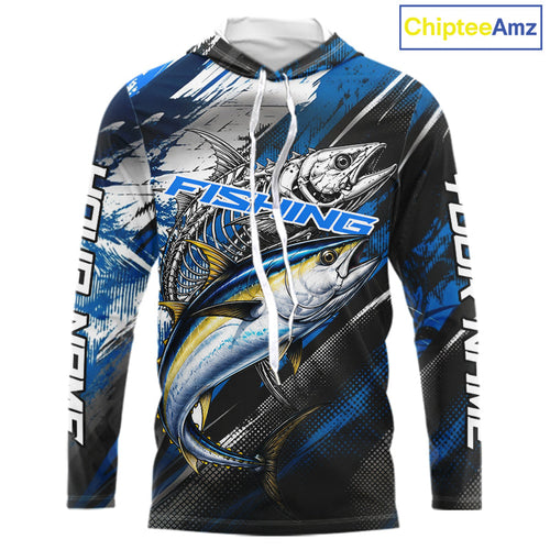 Custom Blue Tuna Fishing Jersey Tuna Skeleton Fishing Tournament Shirt, Saltwater Angler Apparel Gifts