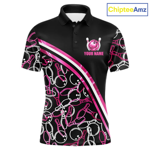 Personalized Holographic Bowling Polo 1/4-Zip Shirts Custom Pink Bowling Pattern Team Shirt