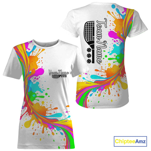 Personalized Colorful Pickleball T-Shirt Splashed Pickleball, Pickleball Gifts