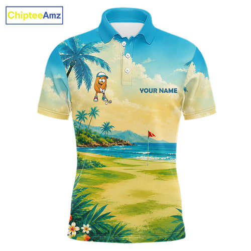 Funny Potato Golf Shirt Custom Tropical Golf Polos Matching Couples Golf Shirts
