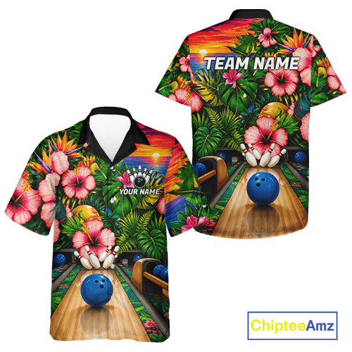 Monstera Pattern Bowling & Hawaiian Shirt Custom Button Up Bowling Team Shirt