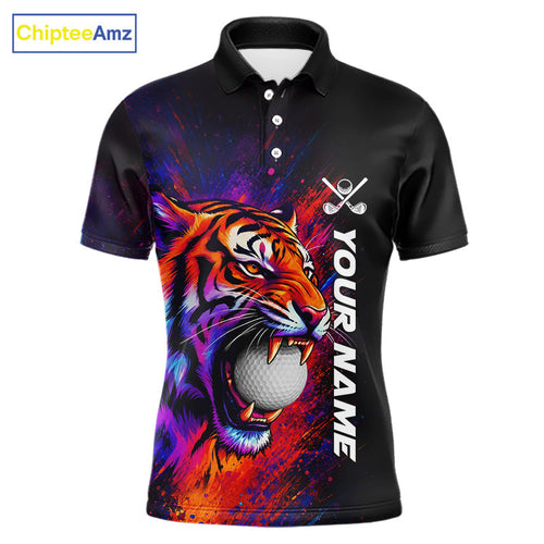 Colorful Tiger Golf Polo Shirts Custom Splatter Golf Attire, Team Golf Gifts