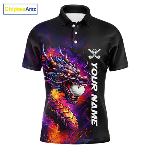 Colorful Dragon Golf Polo Shirts Custom Splatter Golf Attire, Team Golf Gifts