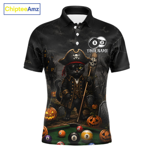 Halloween Pool Billiard Polo 1/4-Zip Shirt Custom Pirate Cat 8 & 9 Ball Jersey, Billiards Shirt