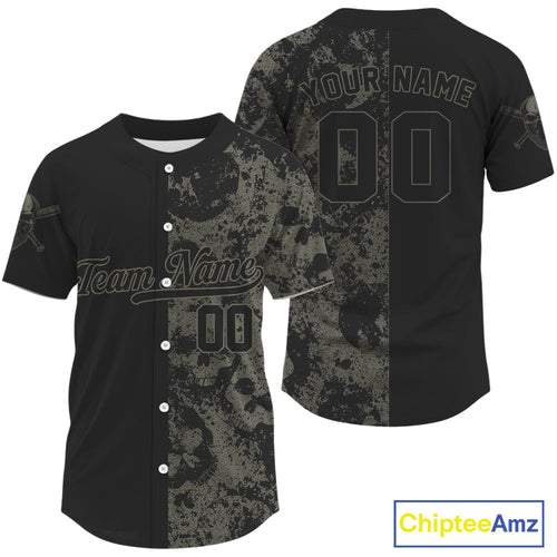 Custom Grey Skull Grunge Baseball Jersey, Skull Baseball Uniform