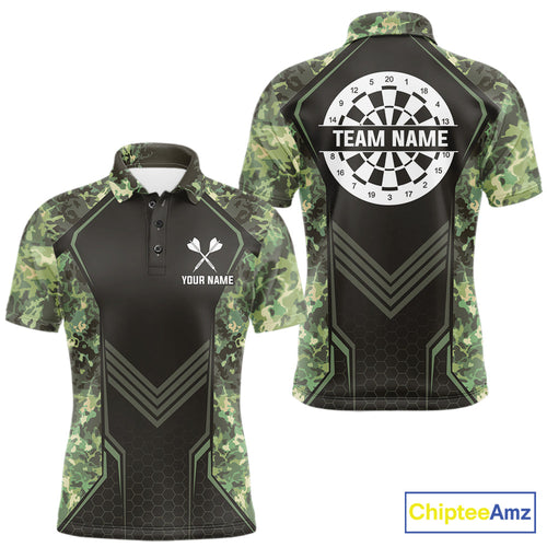 Green Grunge Camo Dart Shirt Custom Military Camo Dart Team Polo 1/4 Zip Jersey