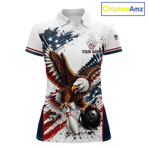Patriotic Bowling Shirt Custom American Flag Bowling Polo 1/4-Zip Eagle Retro Bowling Jersey