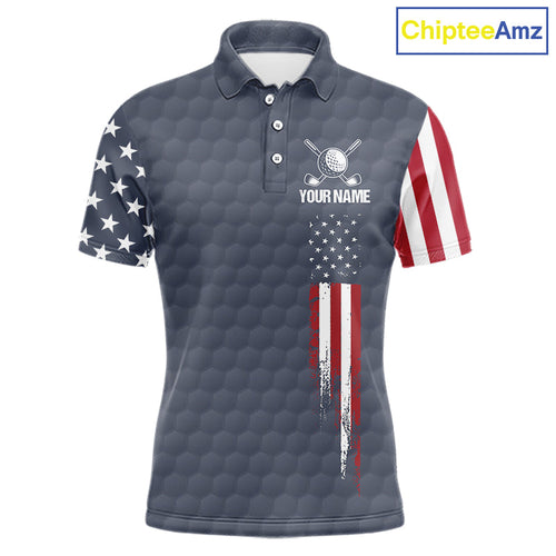 Golf Polo Shirts American Flag Patriotic Custom Grey Golf Ball Pattern Golf Polos