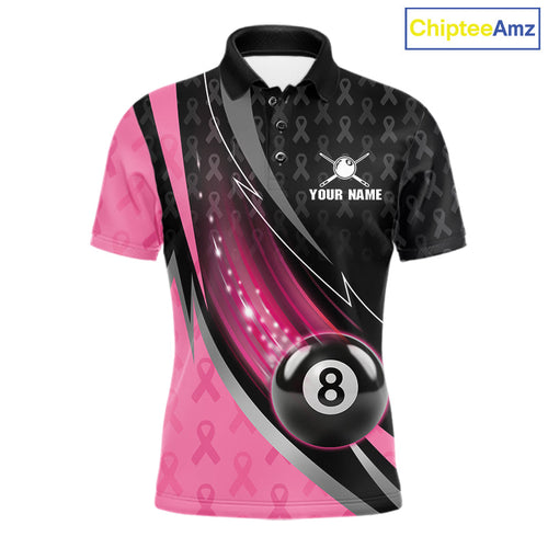 Pink Ribbon Billiard Lightning 8 Ball Pool Shirt Custom Breast Cancer Team Billiard Jersey
