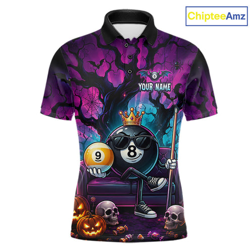 Custom Halloween Pool Billiard Shirt, Cool Crown 8 Ball & 9 Ball Halloween Billiard Team Jersey