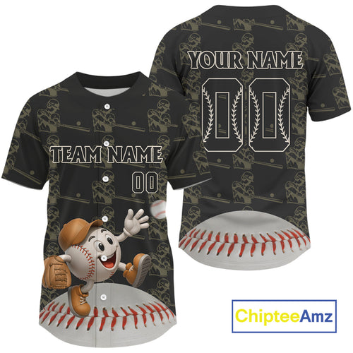 Custom Brown Mascot Funny Baseball Ball Jersey Personalized 3D Funny Baseball Shirt