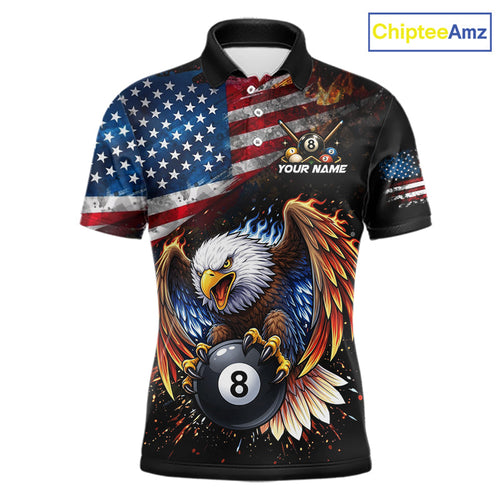 Flame Gunge American Flag Eagle 8 Ball Billiard Shirt Custom Patriotic Pool Team Jersey