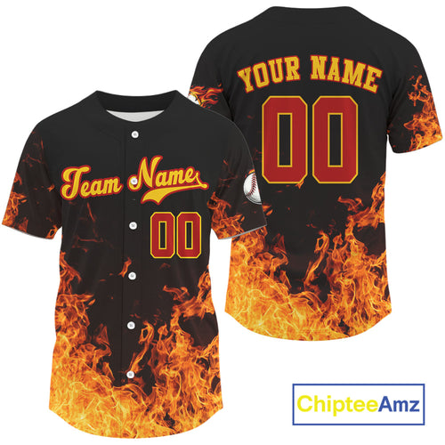 Custom Flaming Baseball Ball Jersey Personalized Baseball Shirt