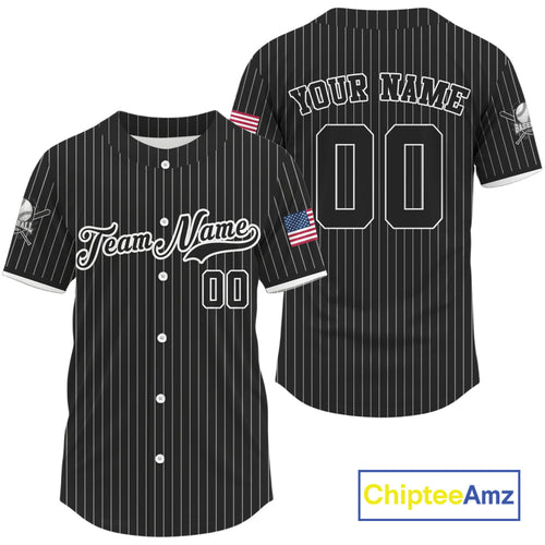 's Black Pinstripe Patriotic Baseball Jersey Custom USA Flag Baseball Shirt For Fans
