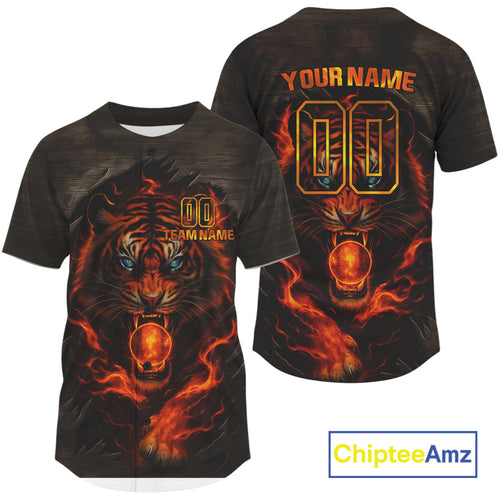 Custom Flame Tiger Baseball Ball Jersey Horror Baseball Shirt