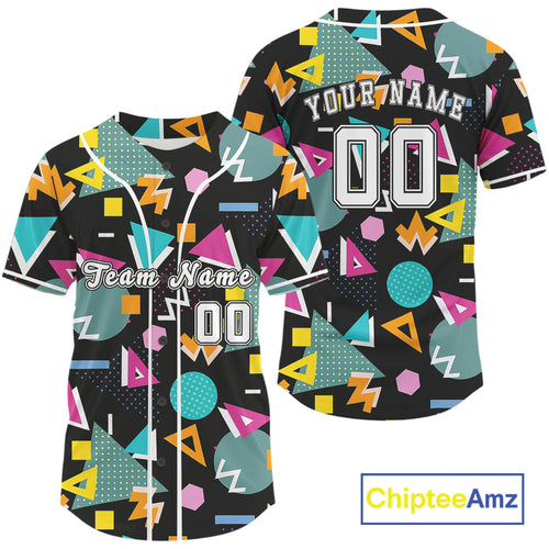 Retro 80S Memphis Baseball Jersey Custom Colorful Geometric Baseball Shirt Outfits