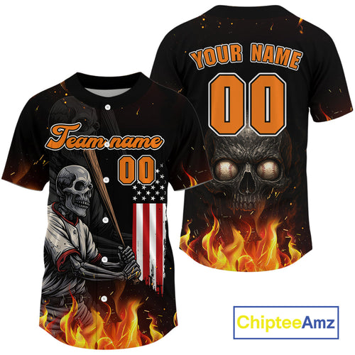 Patriotic Baseball Jersey Custom Skull Plays Baseball, Team Jerseys For Fans