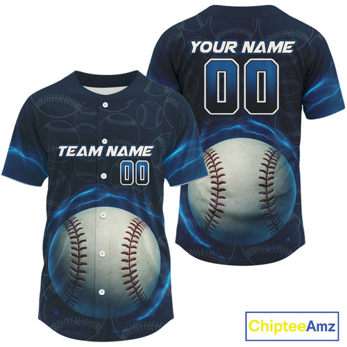 Custom Blue - Black Lightning Baseball Ball Jersey, Outfits Baseball Jersey For Newborns